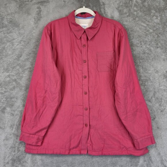 L.L. Bean Jackets & Blazers - L.L. Bean Jacket Womens XL Pink Cotton Fleece Lined Button Front Shirt Jacket